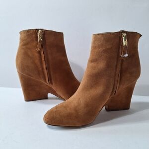 Sam Edelman Wilson Academia Preppy Camel Suede Wedge Heel Ankle Boots Size 8